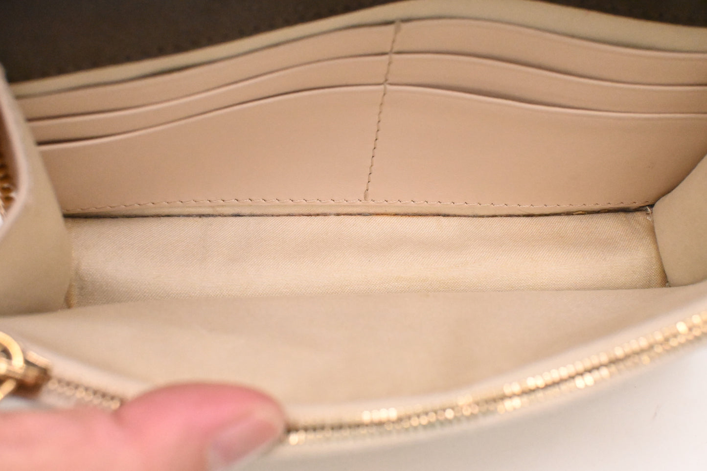 Fendi Studded Chain Wallet in Cream Leather