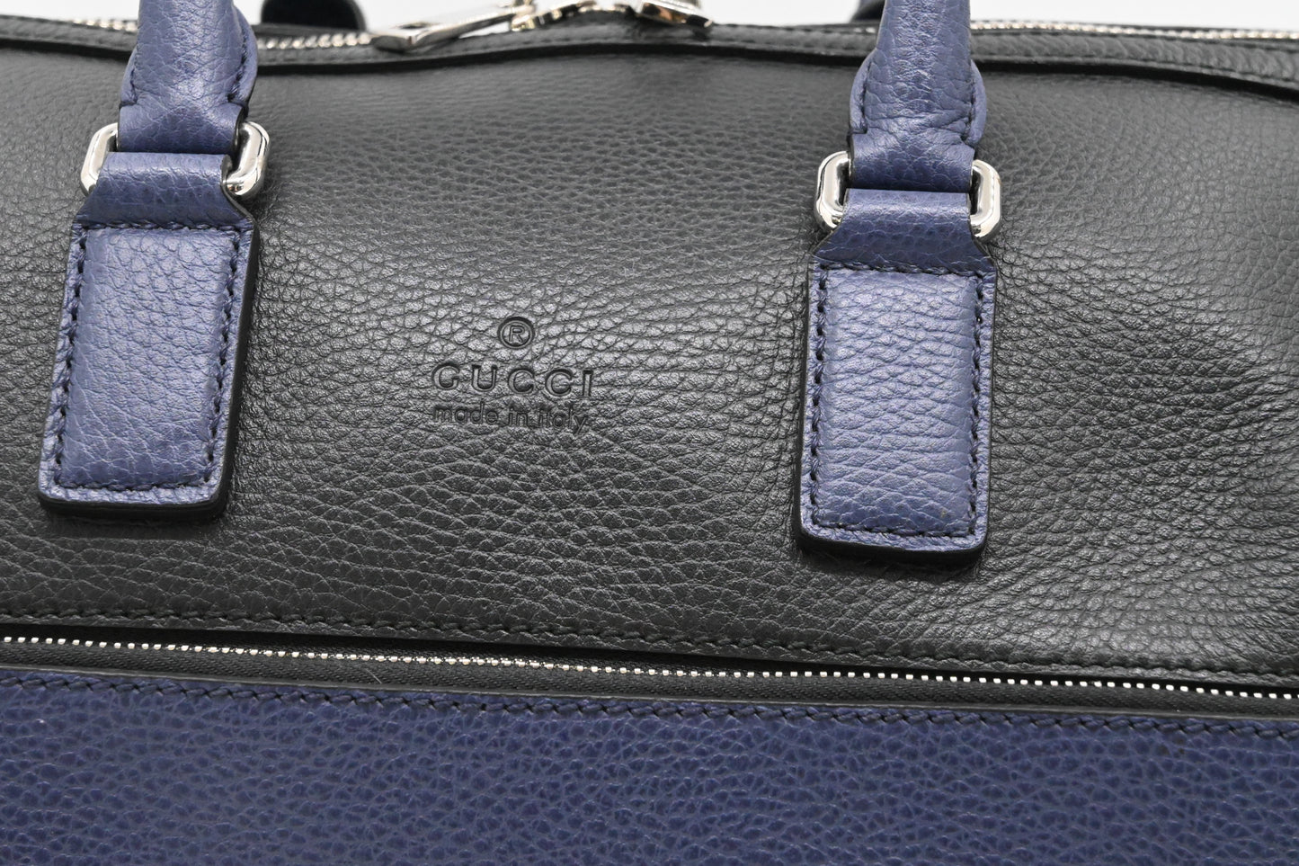 Gucci Cosmopolis Travel Bag in Black & Blue Leather