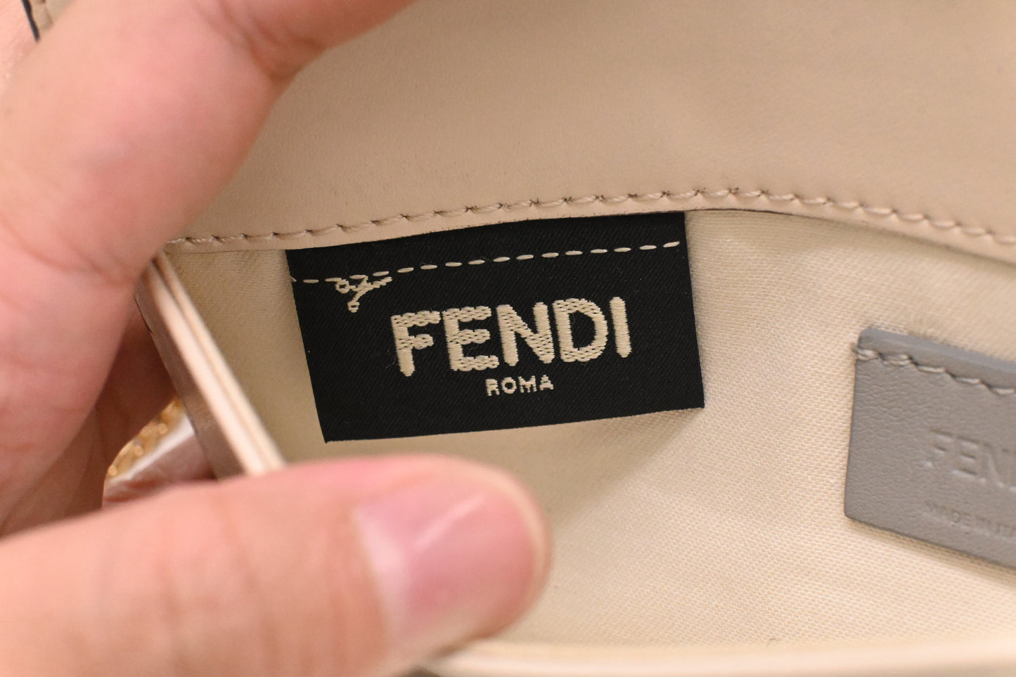 Fendi Studded Chain Wallet in Cream Leather