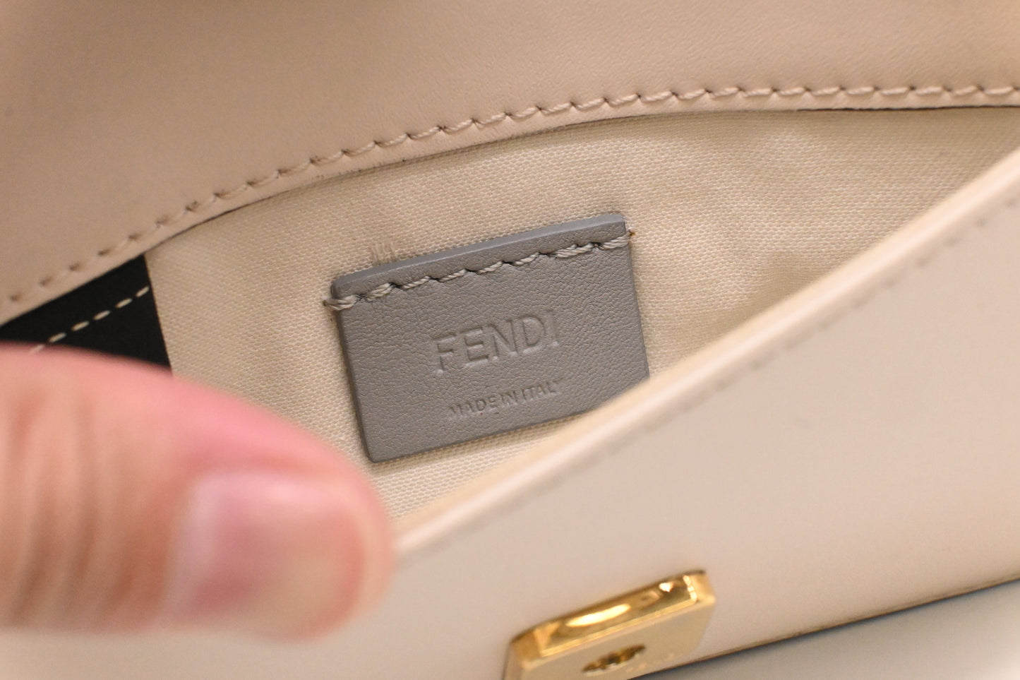 Fendi Studded Chain Wallet in Cream Leather