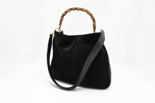 Gucci Bamboo Hobo Bag in Black Suede