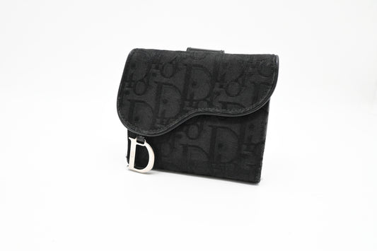 Dior Saddle Lotus Wallet in Black Oblique Canvas