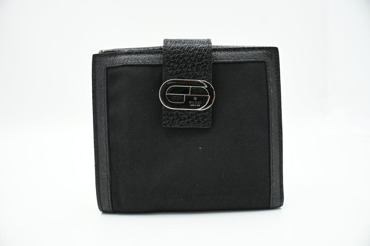 Gucci Compact Wallet in Black Leather and Canvas