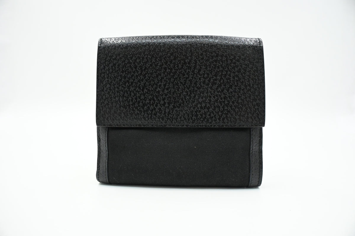 Gucci Compact Wallet in Black Leather and Canvas
