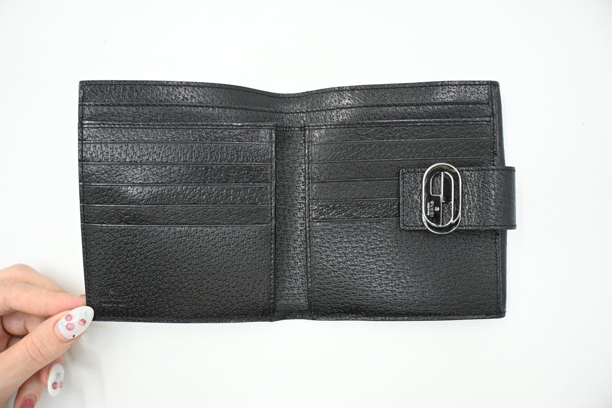 Gucci Compact Wallet in Black Leather and Canvas