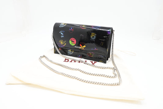 Bally Lafford Chain Wallet in Black Multicolor Patent Leather