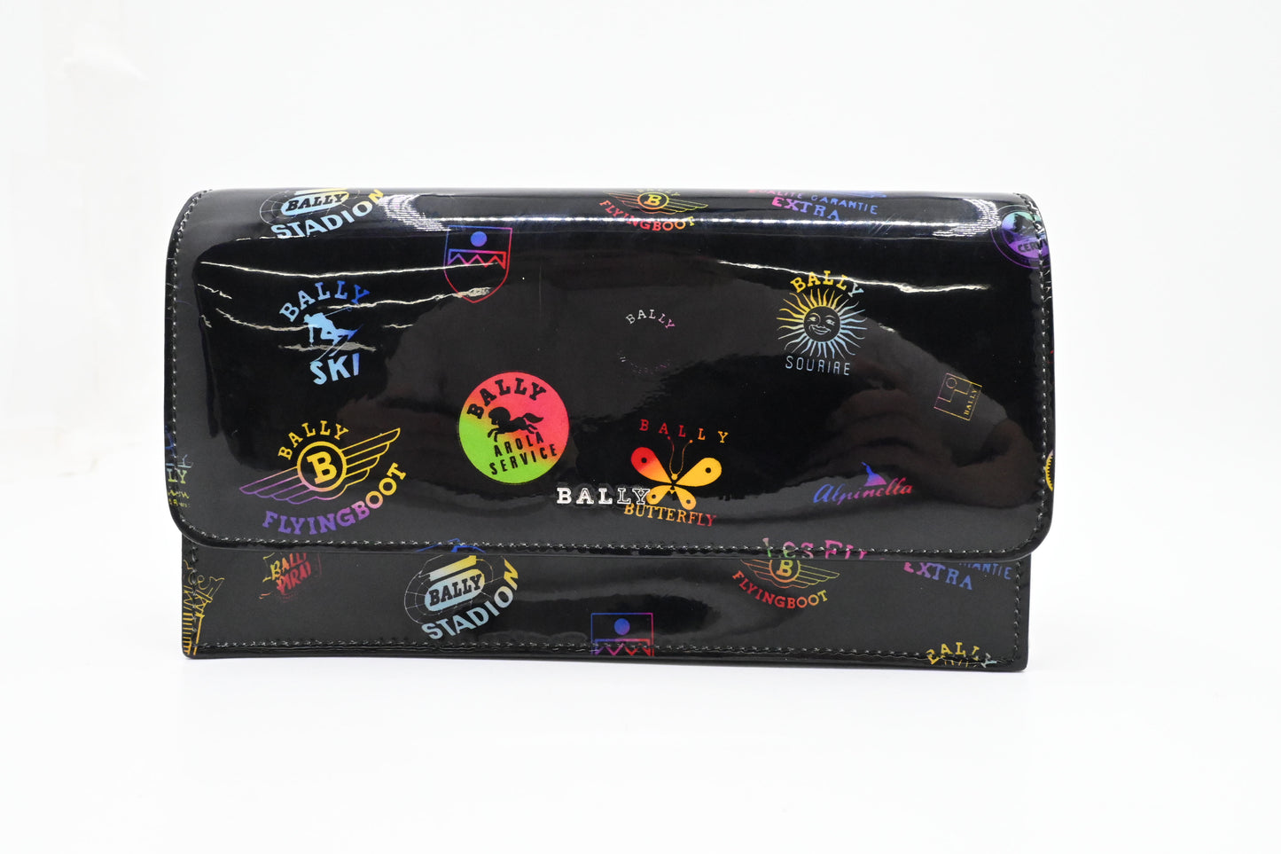 Bally Lafford Chain Wallet in Black Multicolor Patent Leather