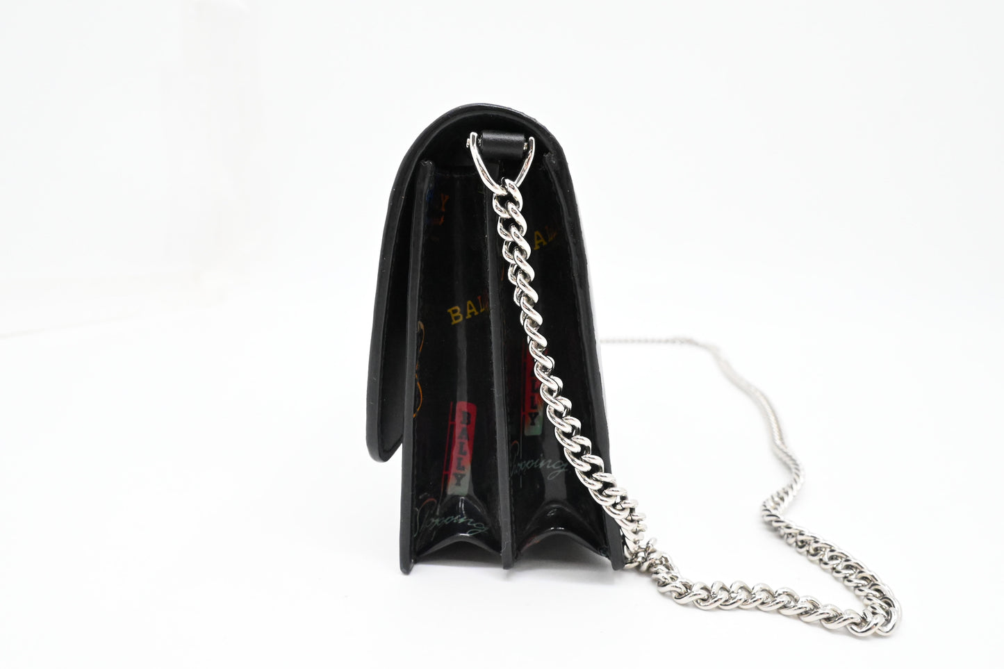 Bally Lafford Chain Wallet in Black Multicolor Patent Leather