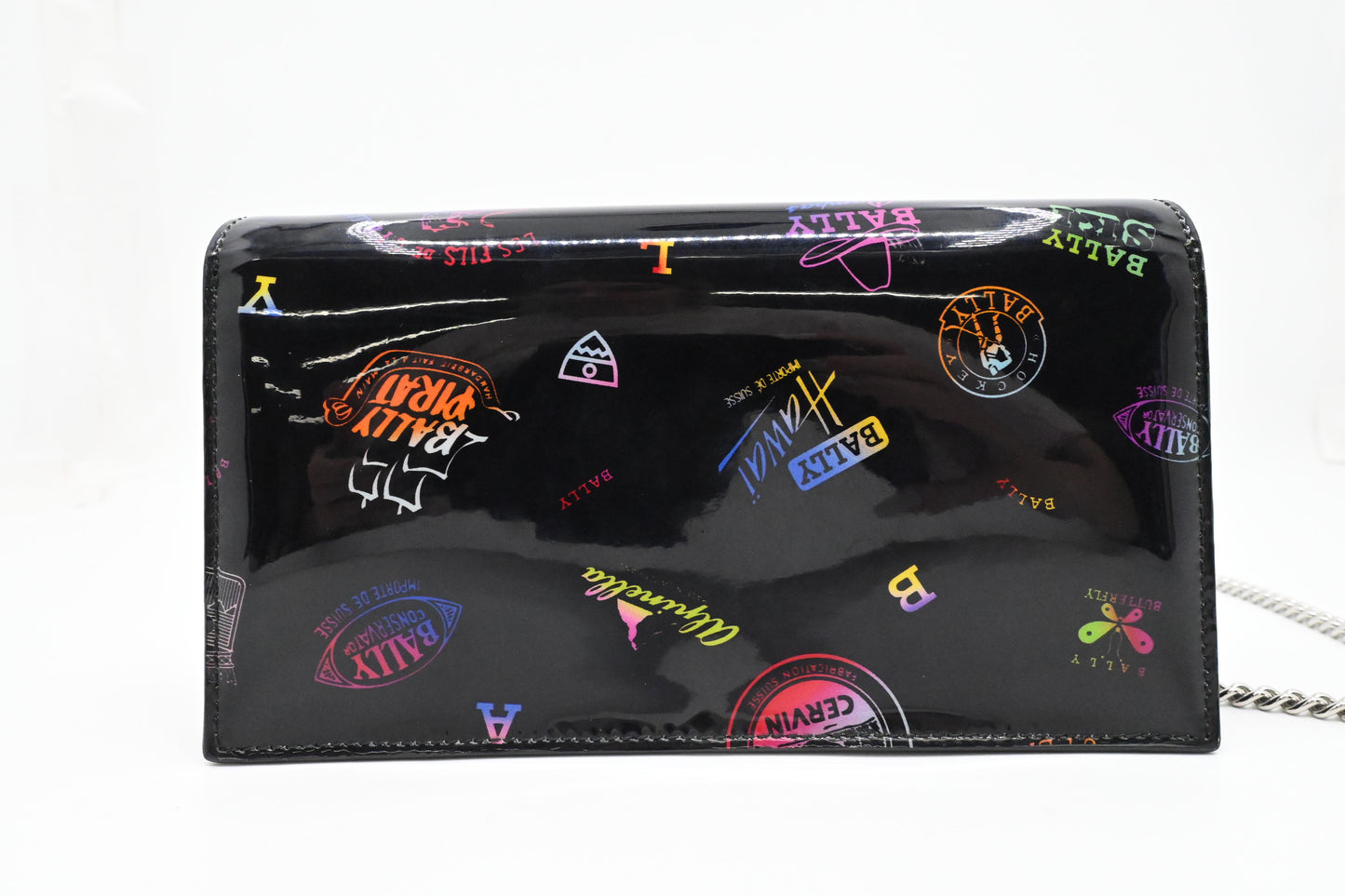 Bally Lafford Chain Wallet in Black Multicolor Patent Leather