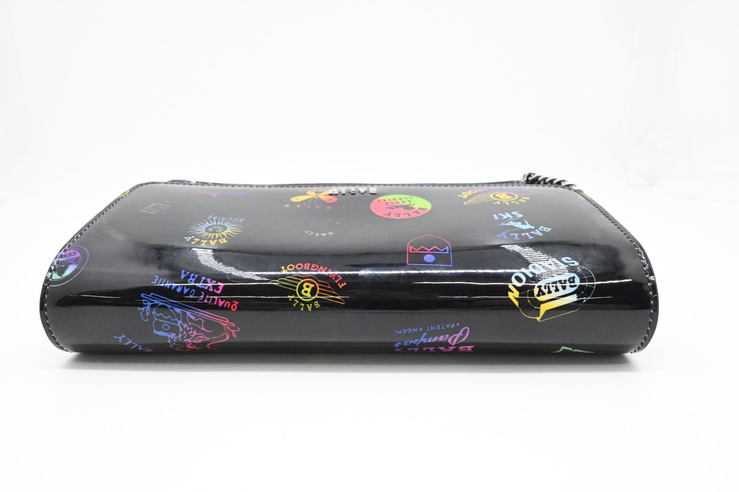 Bally Lafford Chain Wallet in Black Multicolor Patent Leather