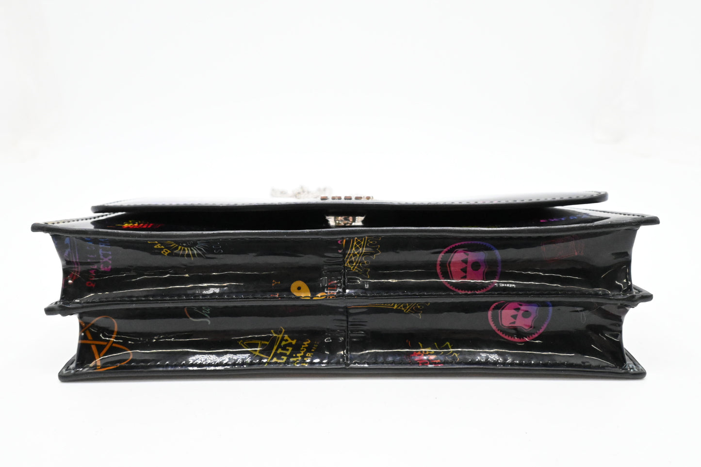 Bally Lafford Chain Wallet in Black Multicolor Patent Leather