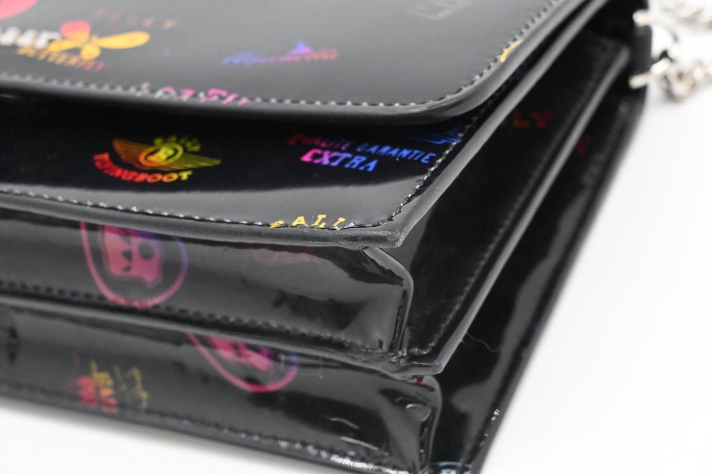 Bally Lafford Chain Wallet in Black Multicolor Patent Leather