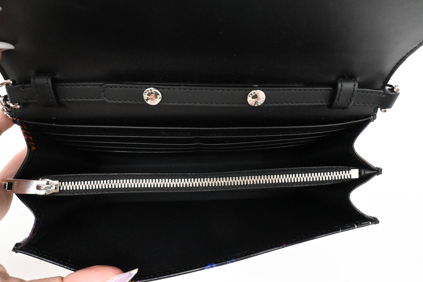 Bally Lafford Chain Wallet in Black Multicolor Patent Leather