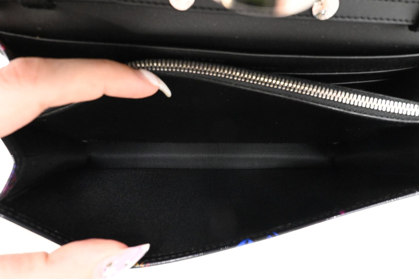 Bally Lafford Chain Wallet in Black Multicolor Patent Leather