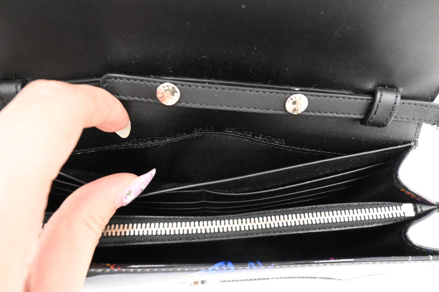 Bally Lafford Chain Wallet in Black Multicolor Patent Leather