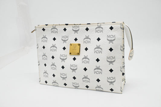 MCM Clutch in White Visetos Canvas