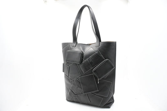 Loewe Wallet Puzzle Tote in Black Leather