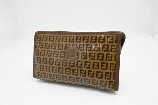 Fendi Pouch in Brown Zucchino Coated Canvas