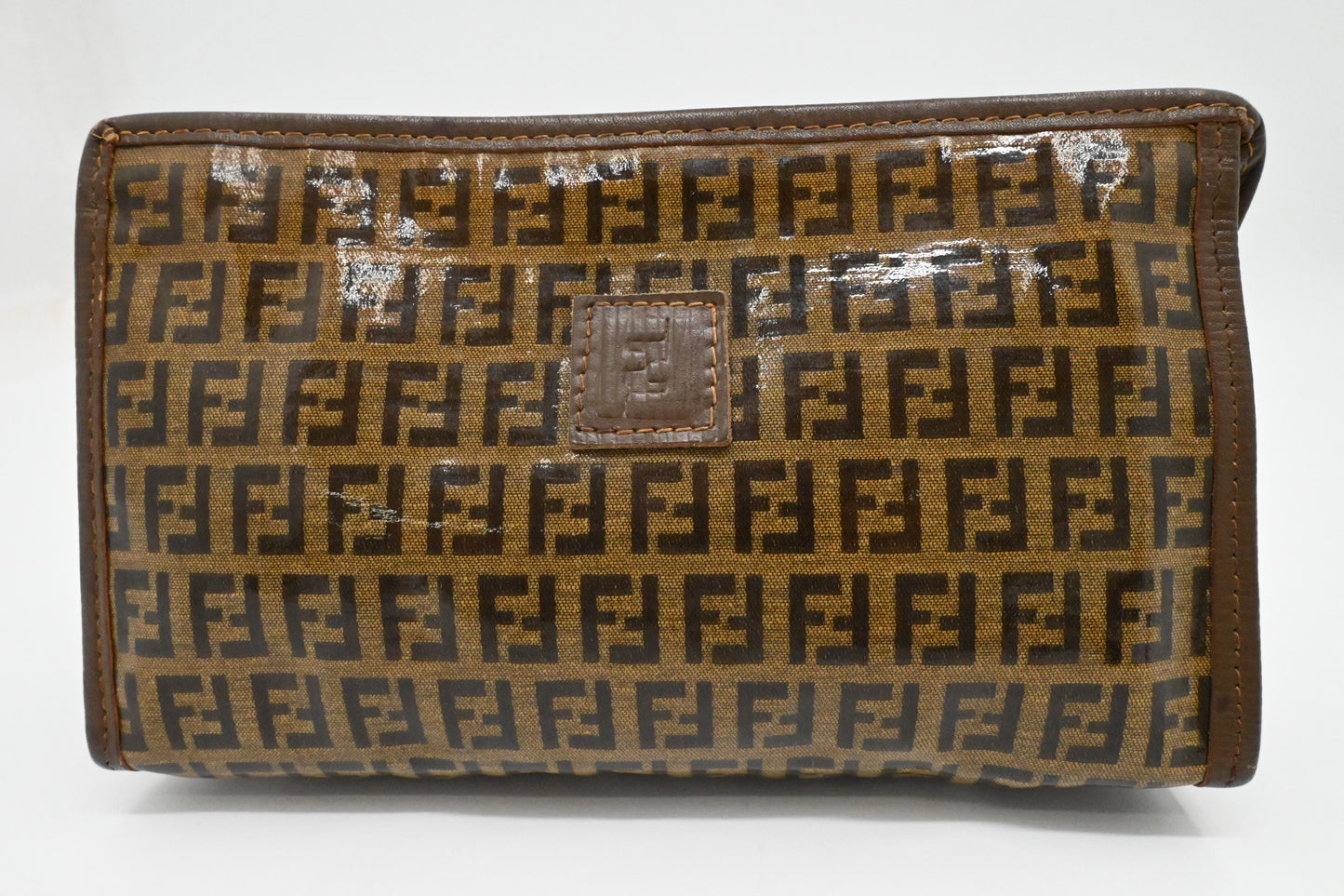 Fendi Pouch in Brown Zucchino Coated Canvas