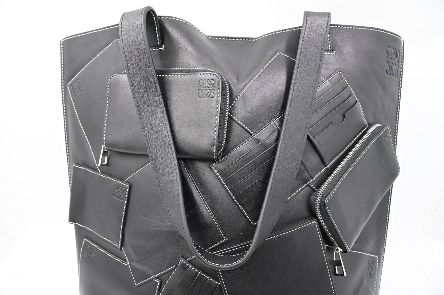Loewe Wallet Puzzle Tote in Black Leather