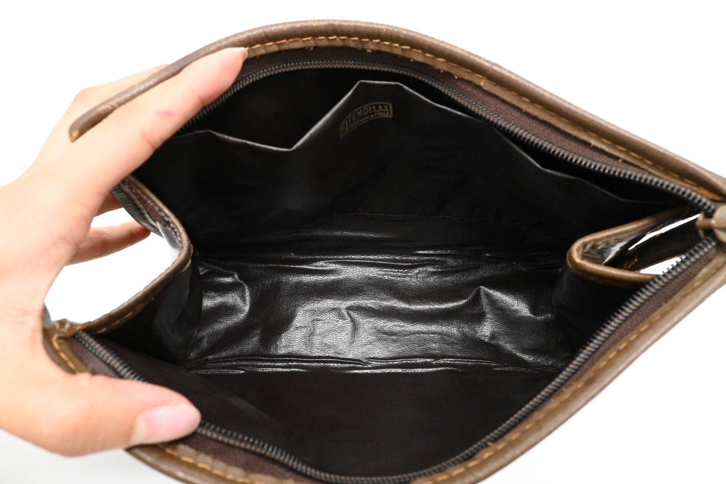 Fendi Pouch in Brown Zucchino Coated Canvas