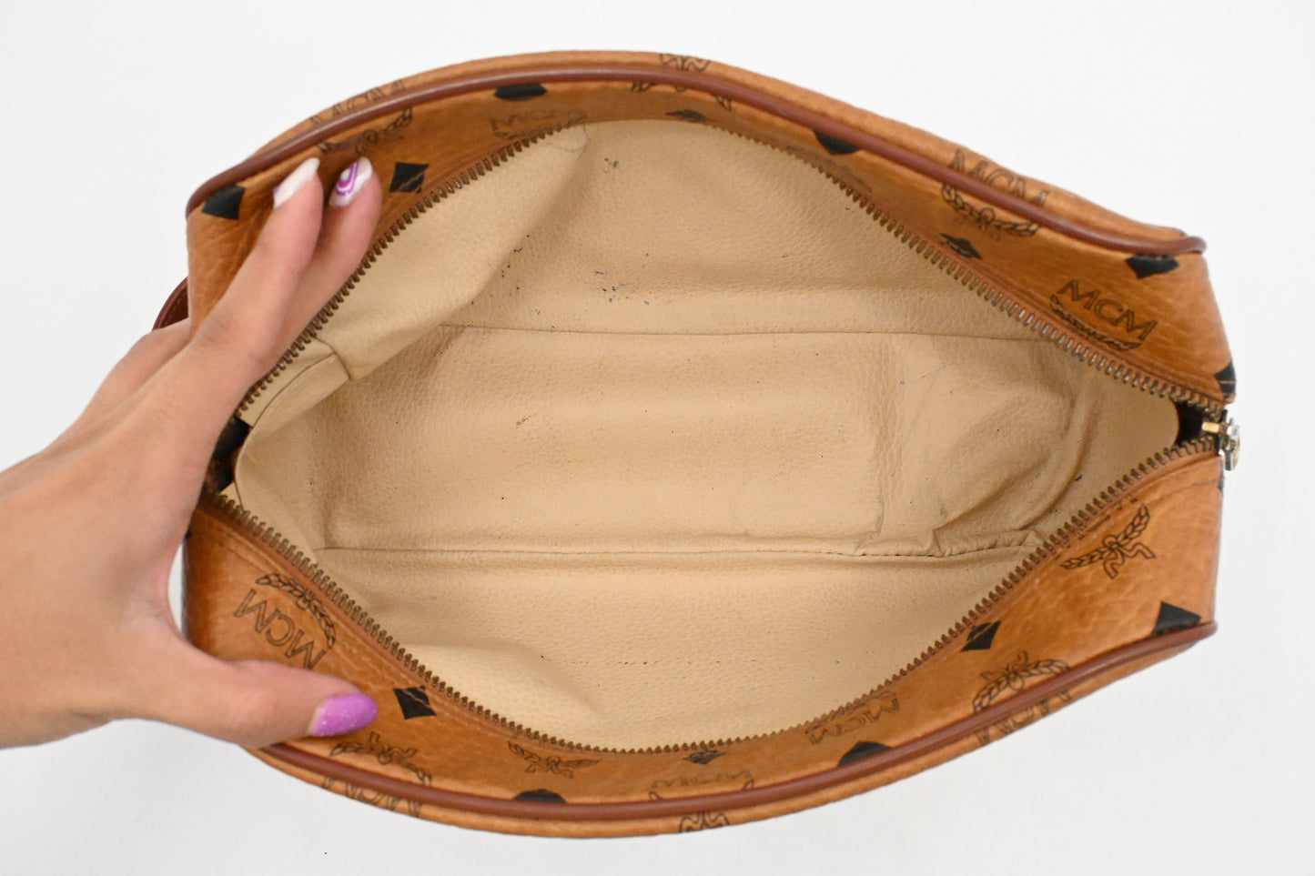 MCM Handle Pouch in Cognac Visetos Canvas