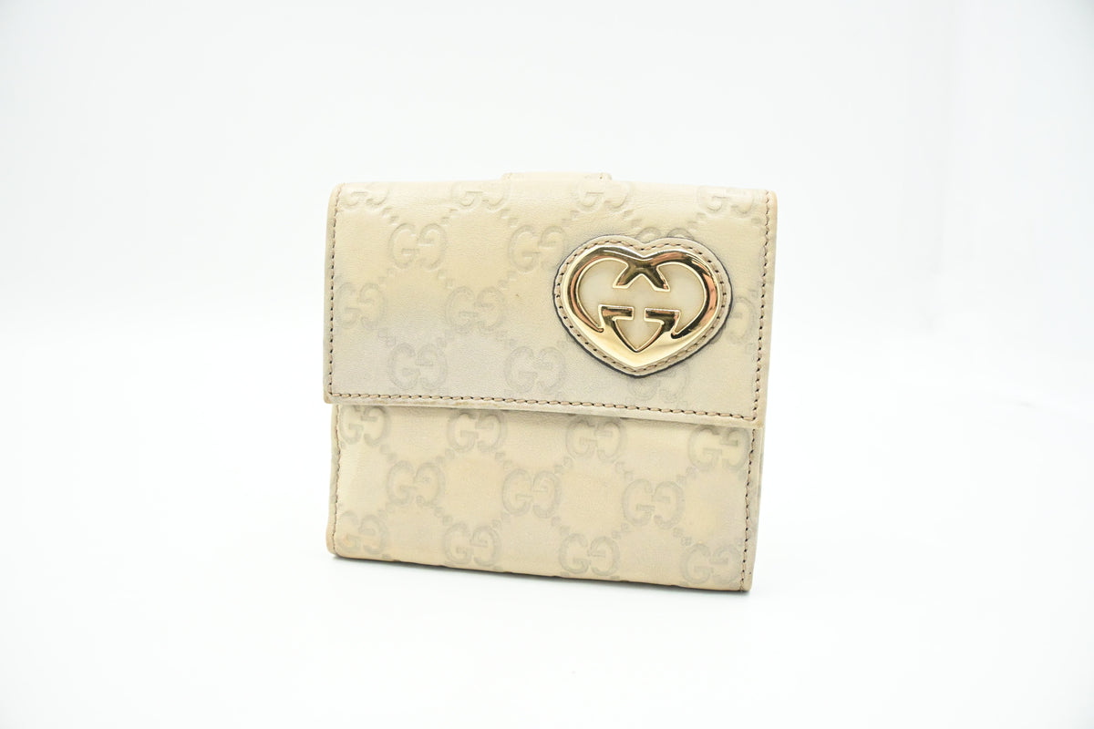 Gucci Heart Compact Wallet in White Guccissima Leather