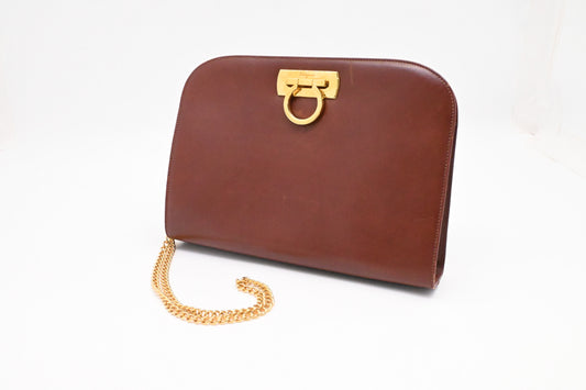 Ferragamo Chain Crossbody Bag in Brown Leather