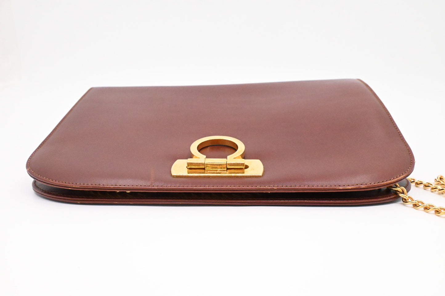 Ferragamo Chain Crossbody Bag in Brown Leather