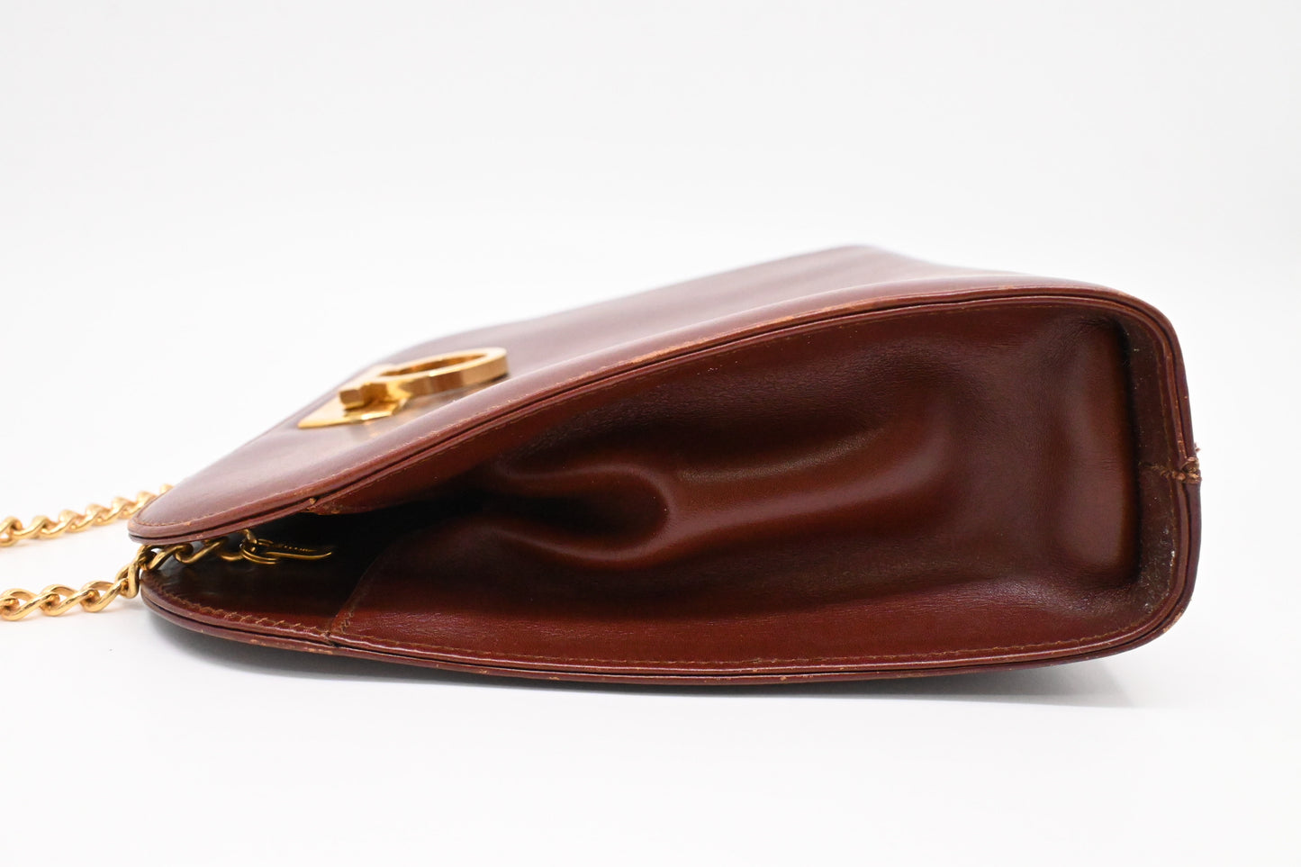 Ferragamo Chain Crossbody Bag in Brown Leather