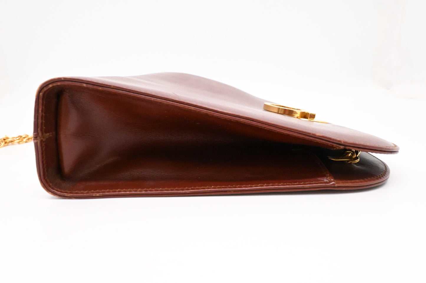 Ferragamo Chain Crossbody Bag in Brown Leather