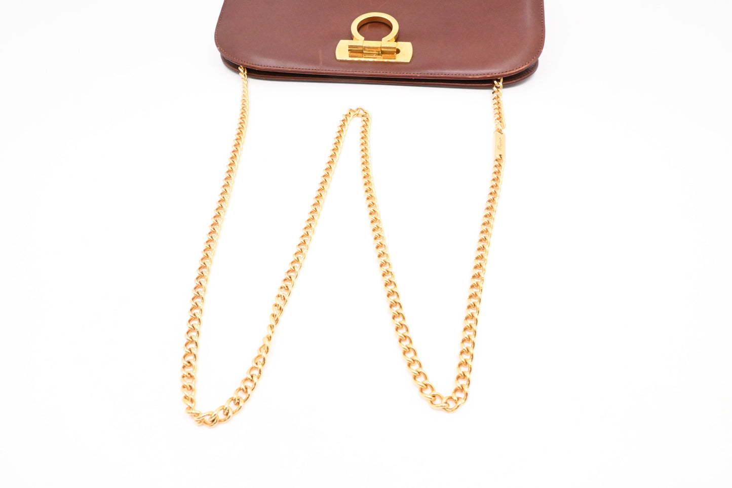 Ferragamo Chain Crossbody Bag in Brown Leather