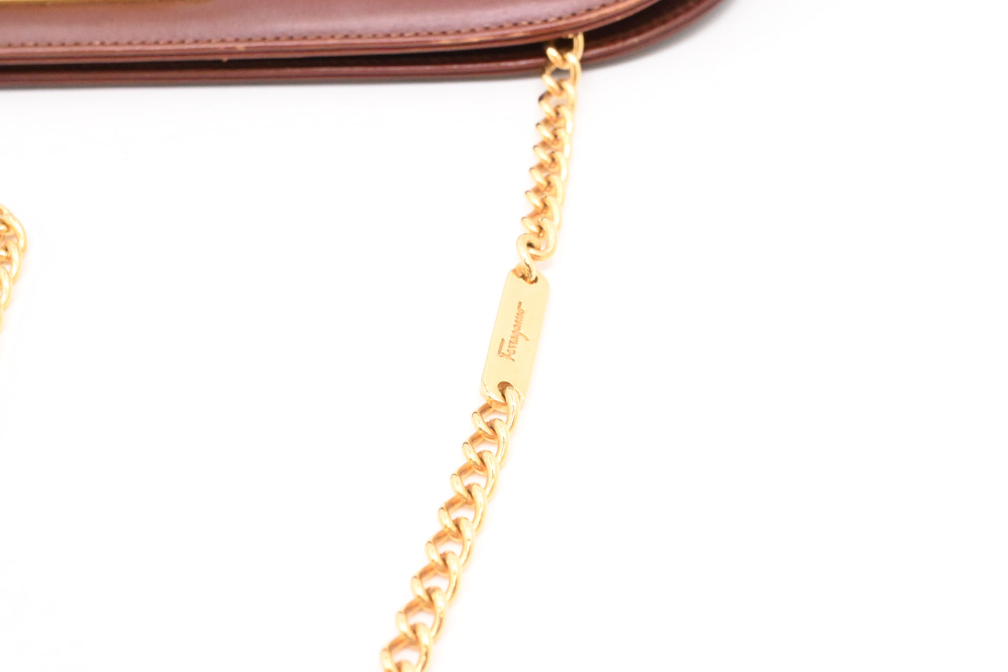 Ferragamo Chain Crossbody Bag in Brown Leather