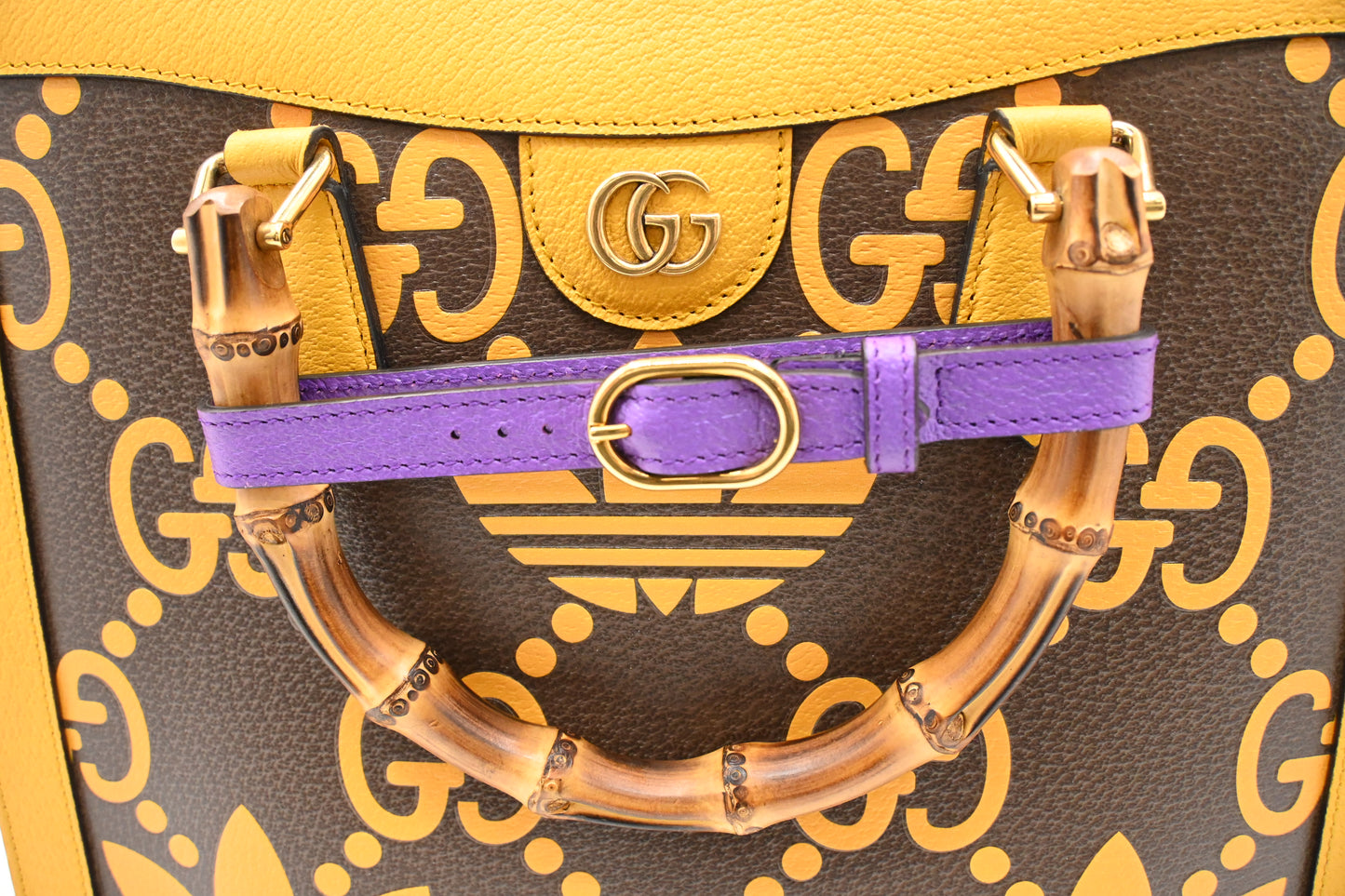 Gucci x Adidas Diana MM in Yellow and Brown Leather