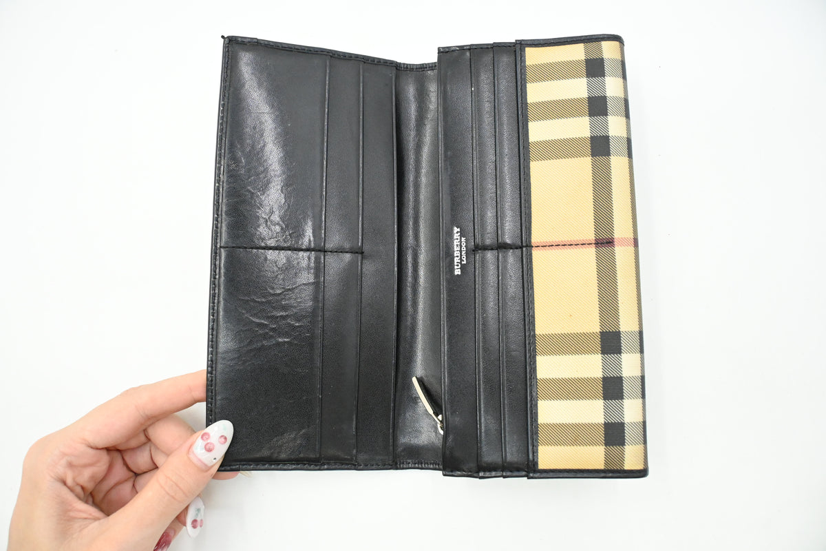 Burberry Long Wallet in Brown Coated Canvas