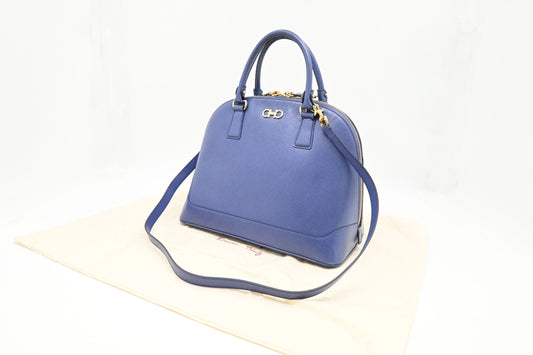 Ferragamo 2way Dome Bag in Blue Leather