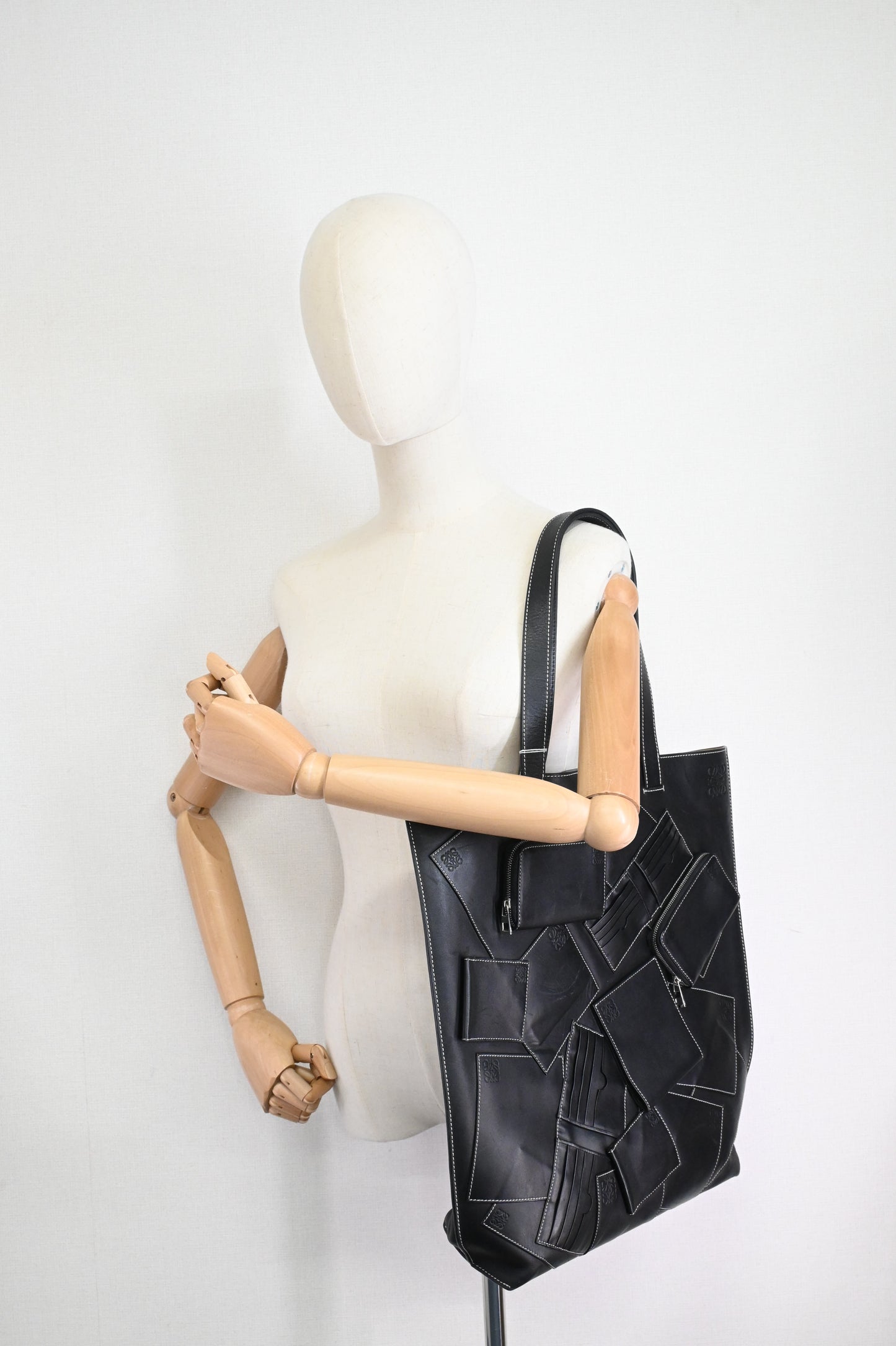 Loewe Wallet Puzzle Tote in Black Leather