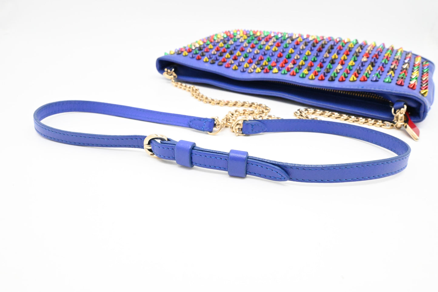 Louboutin Loubiposh Clutch in Blue Purple Spiked Leather