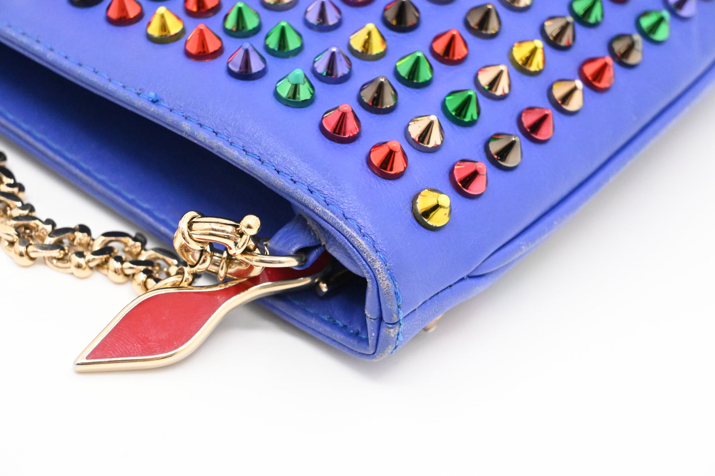 Louboutin Loubiposh Clutch in Blue Purple Spiked Leather