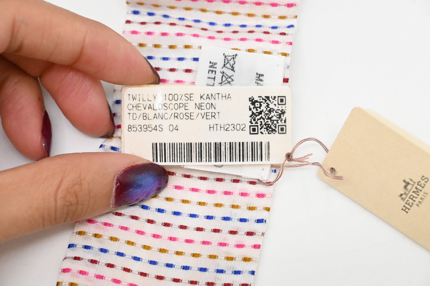 Hermes 'Chevaloscope Pointille' Twilly in White Multicolor Silk