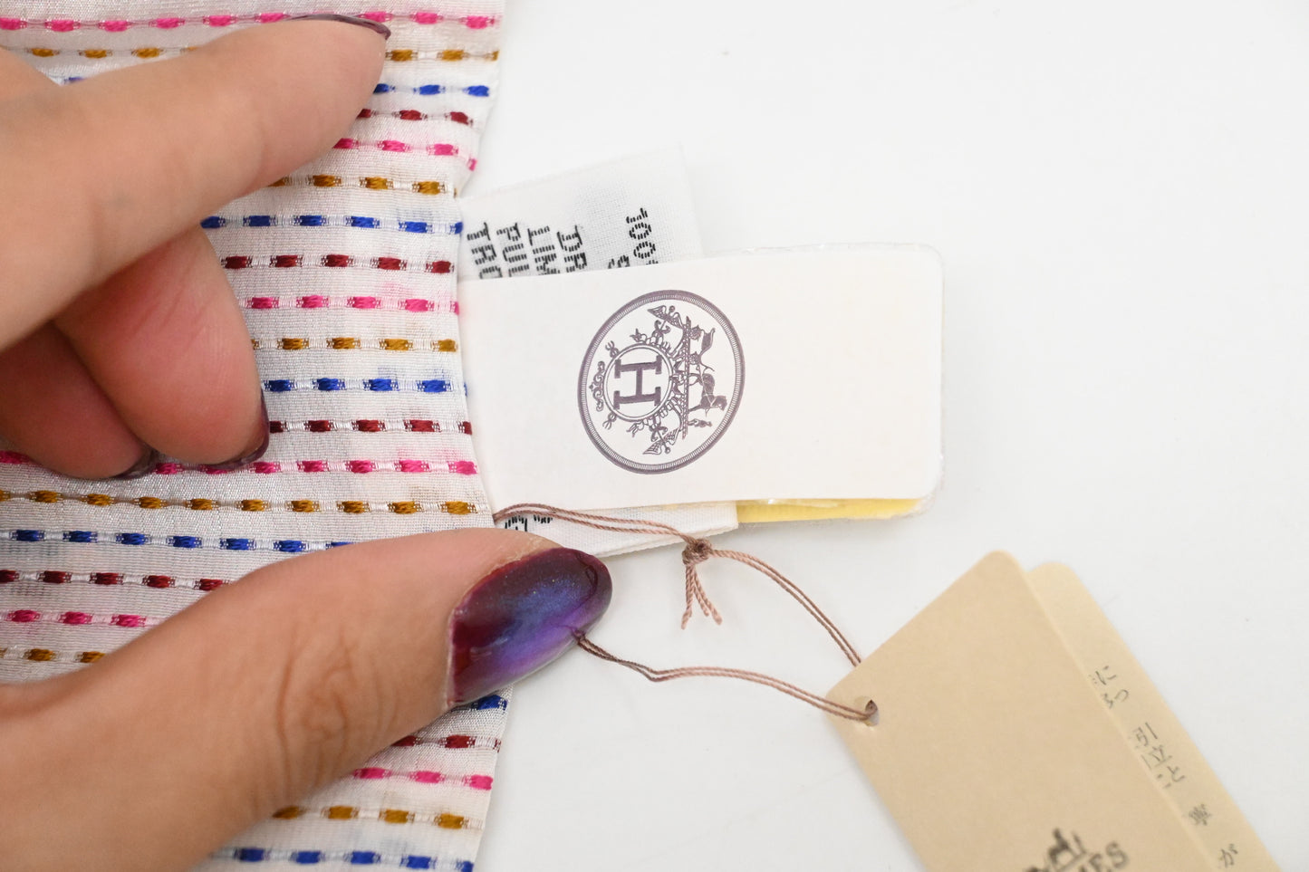 Hermes 'Chevaloscope Pointille' Twilly in White Multicolor Silk