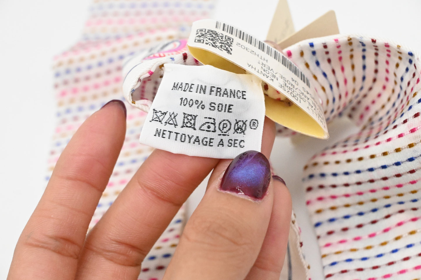 Hermes 'Chevaloscope Pointille' Twilly in White Multicolor Silk