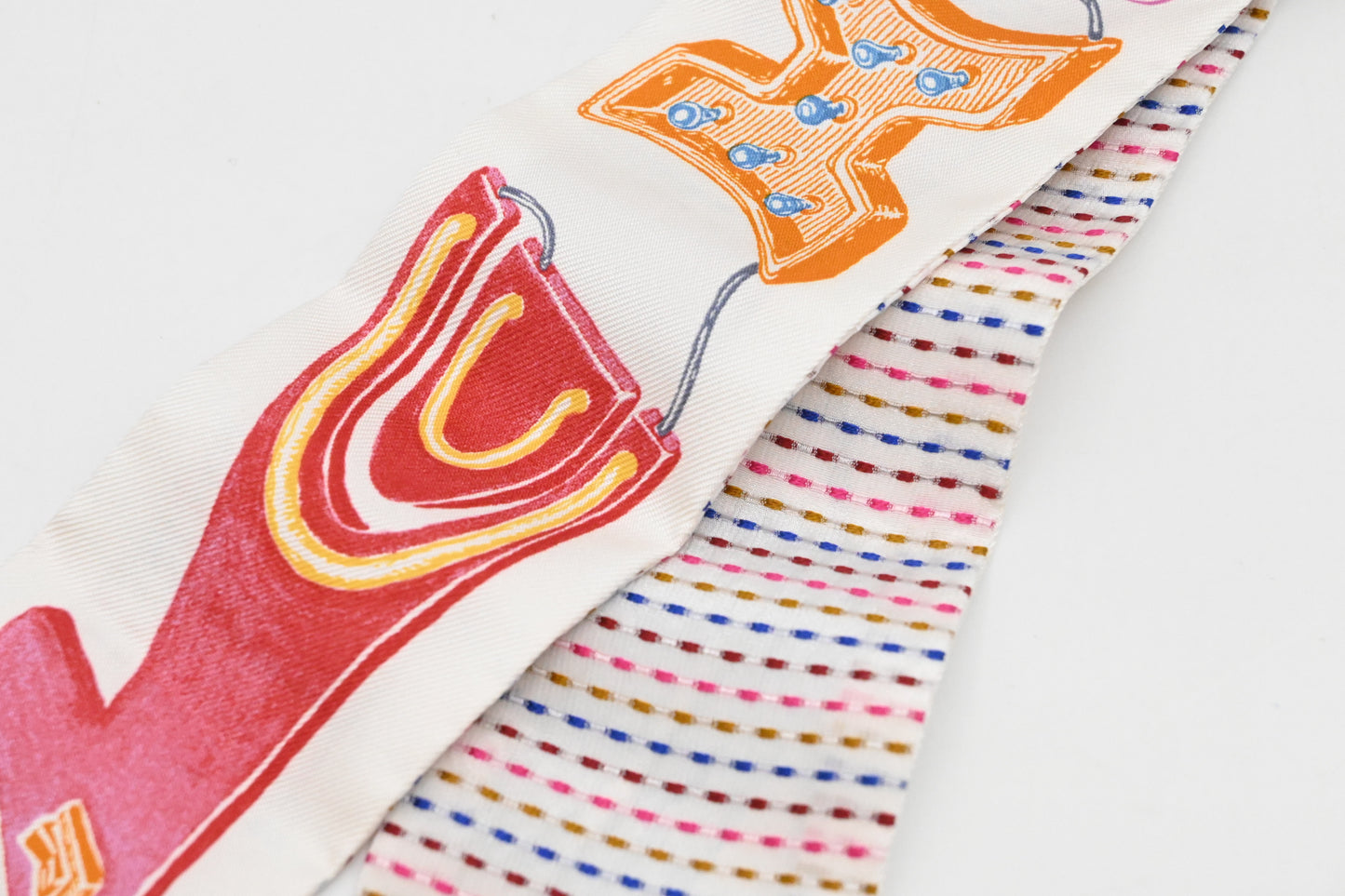 Hermes 'Chevaloscope Pointille' Twilly in White Multicolor Silk