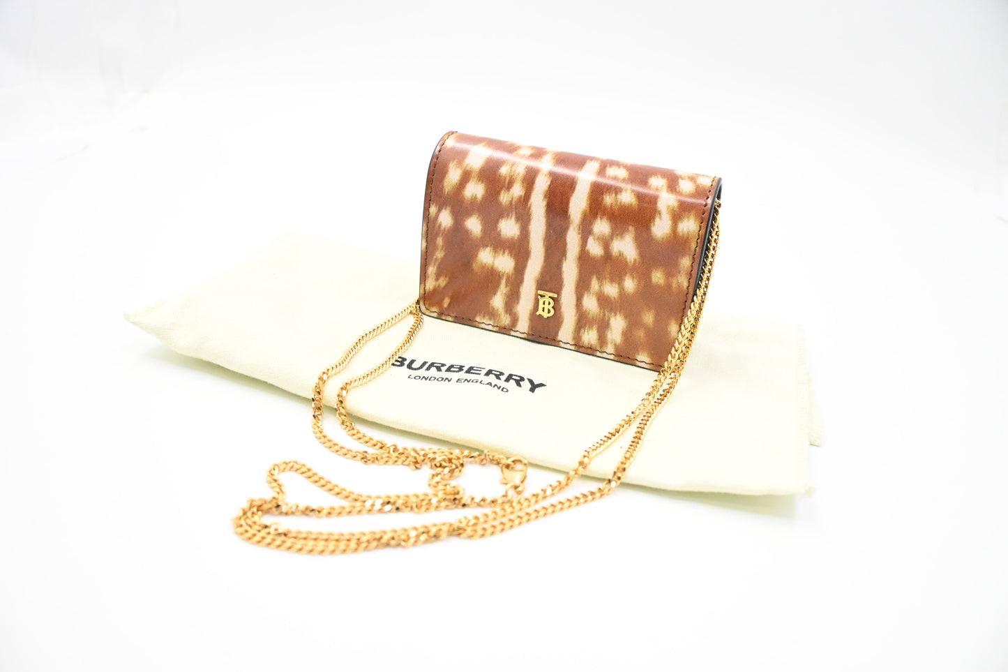 Burberry Compact Wallet on Chain in Deer Print Leather