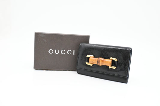 Gucci Bamboo Key Case 6 in Black Leather