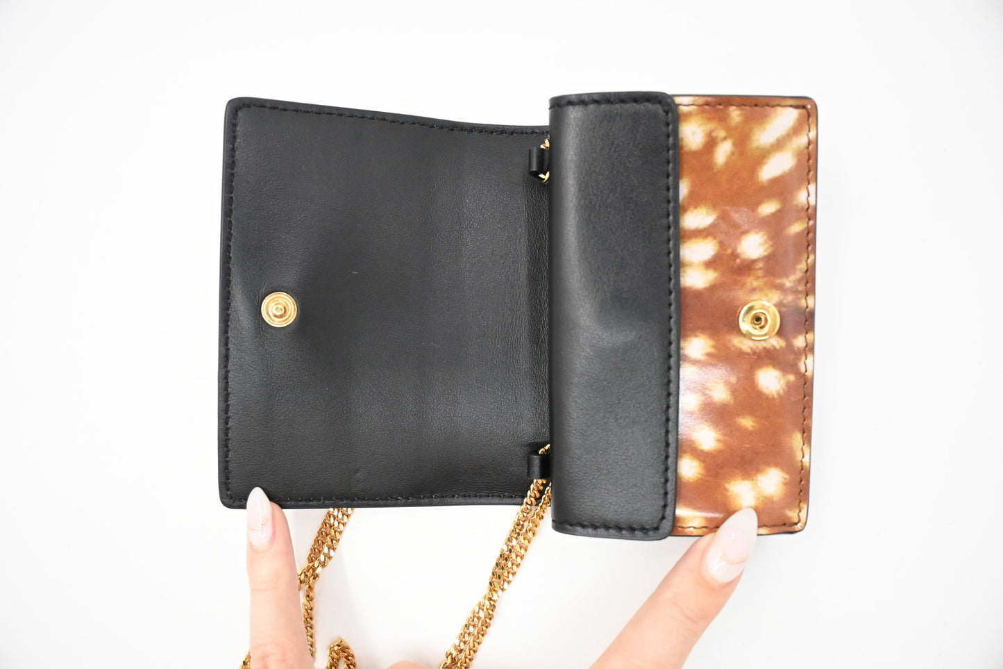 Burberry Compact Wallet on Chain in Deer Print Leather