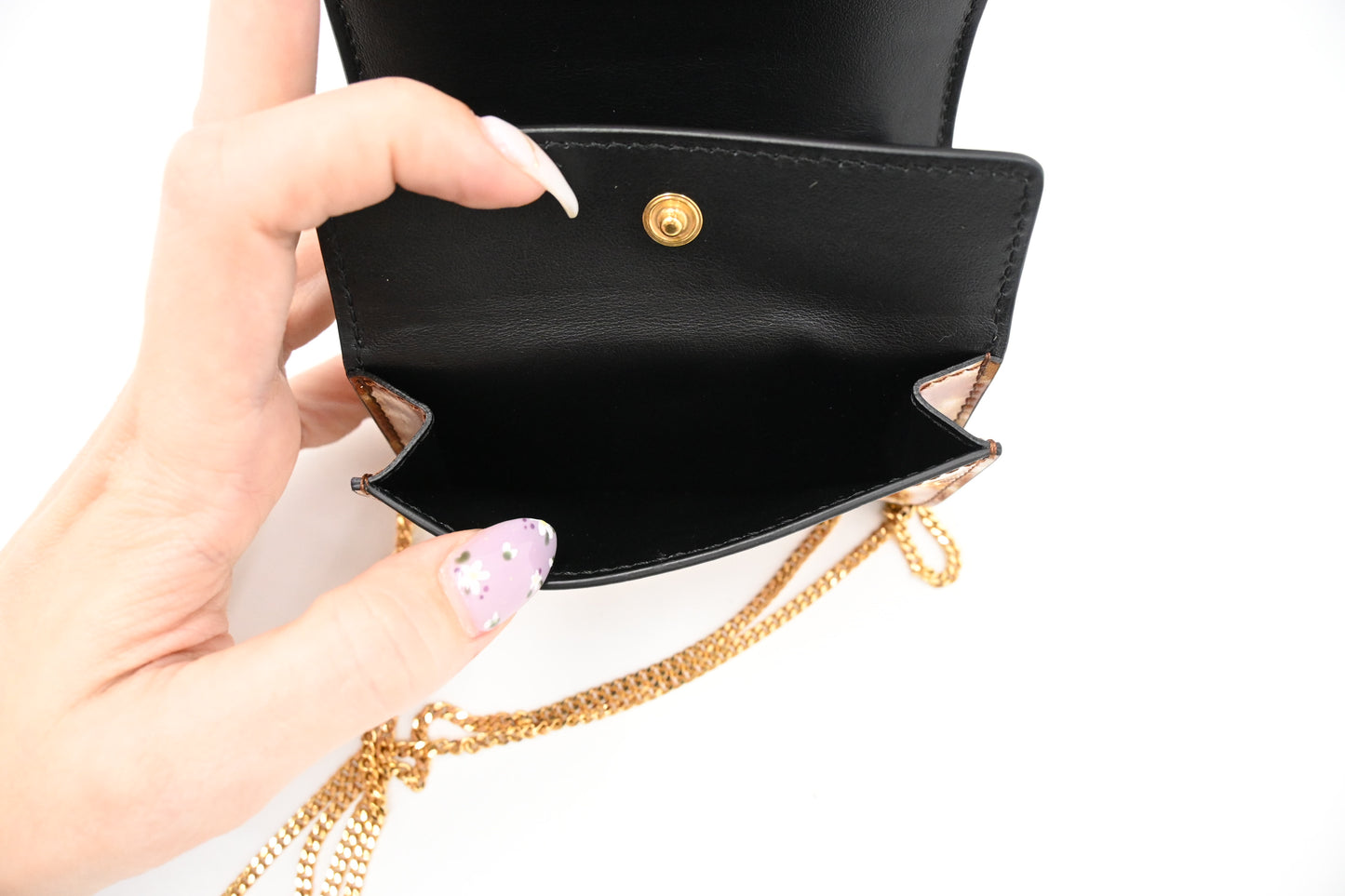Burberry Compact Wallet on Chain in Deer Print Leather