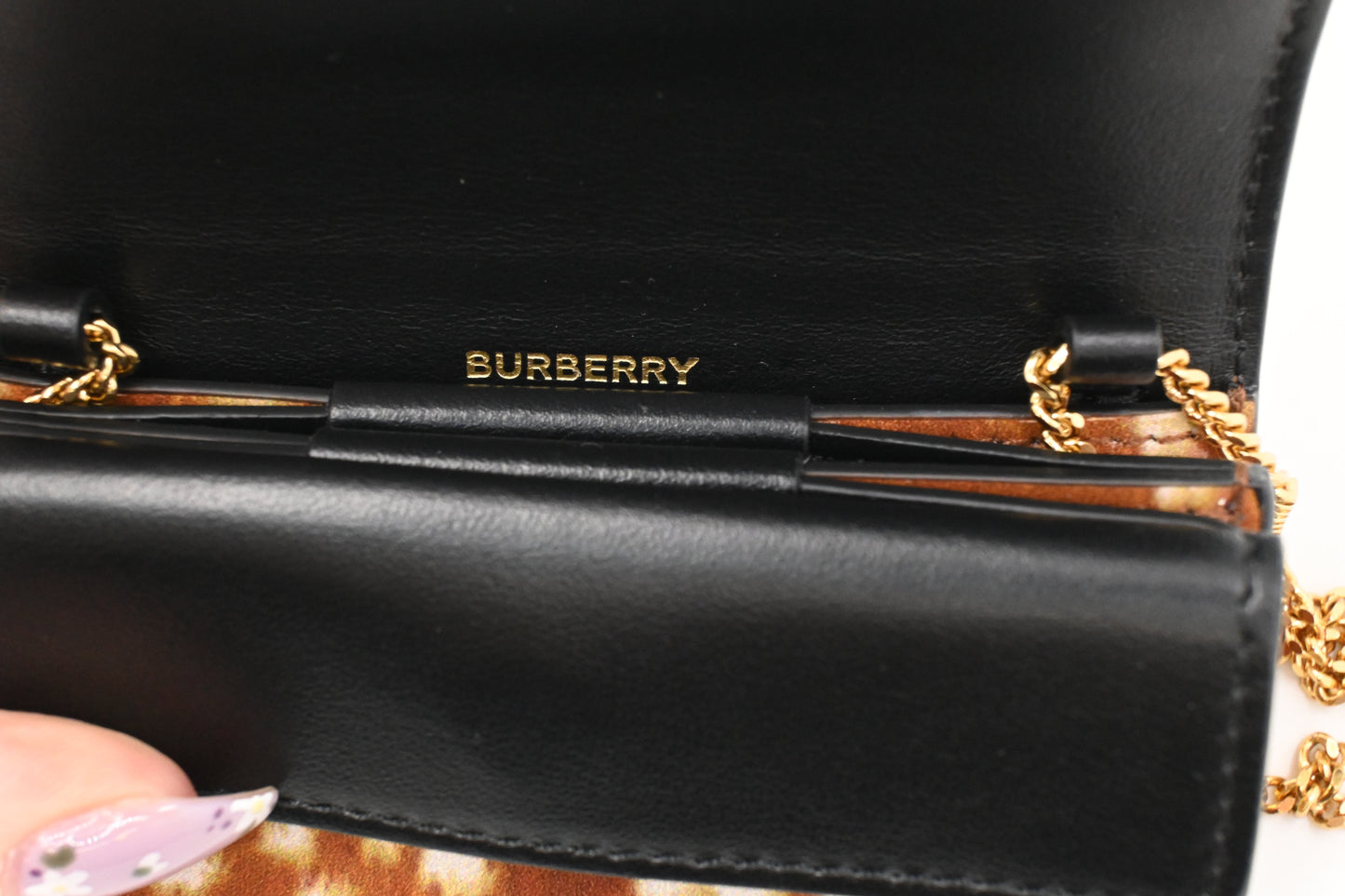 Burberry Compact Wallet on Chain in Deer Print Leather