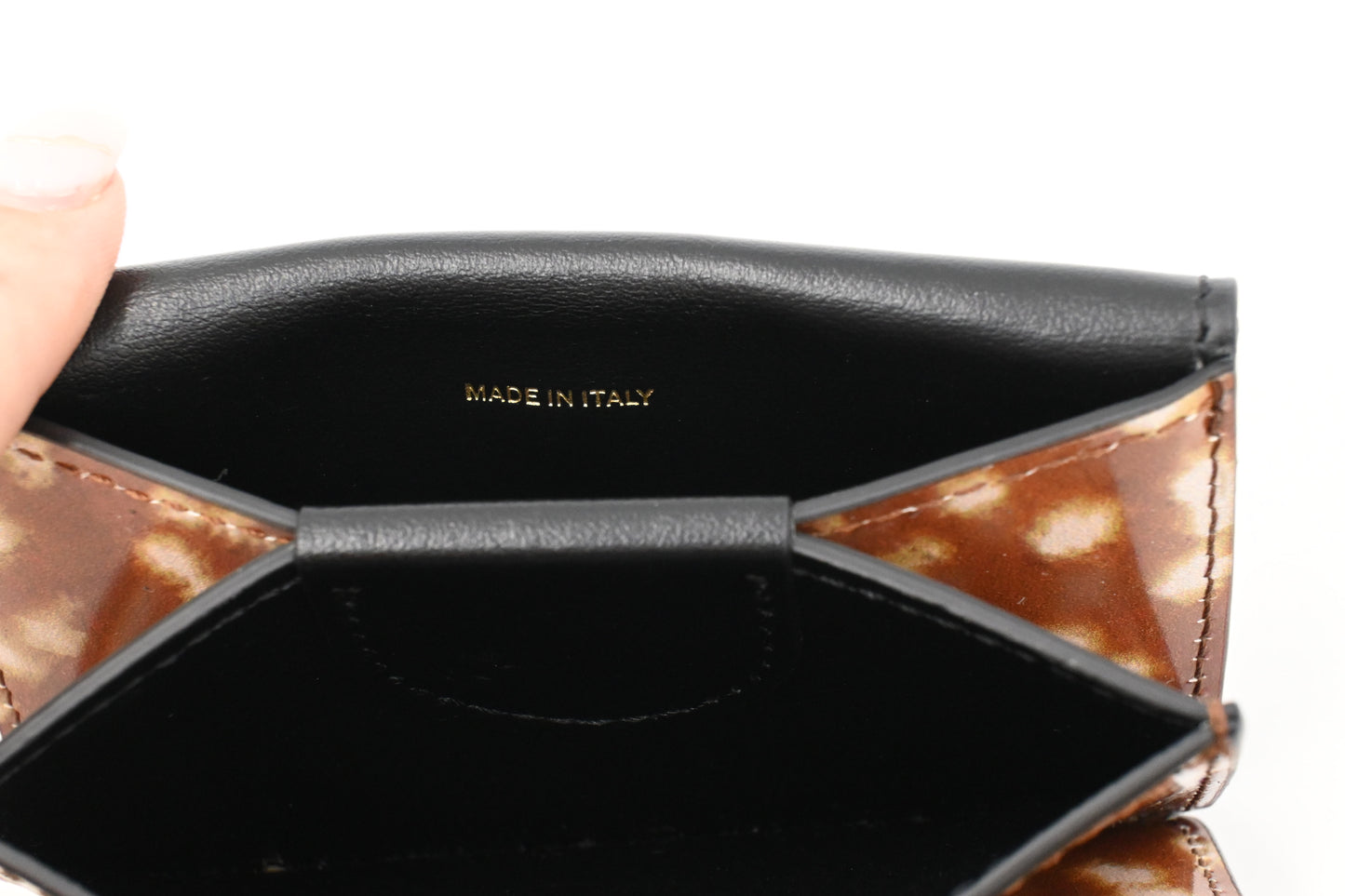 Burberry Compact Wallet on Chain in Deer Print Leather