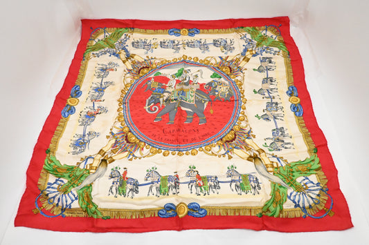 Hermes 'Caparaçons de la France et de l'Inde' Carre 90 in Red Silk